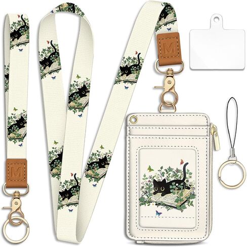 Goth Skeleton Book Lanyard Wallet with ID Badge Holder, Flowers Moon Star Small RFID Wallet Women Keychain Wristlet, Slim Credit Card Holder with Zipper Pocket Phone Lanyard Wrist Strap Office Teacher in Saudi Arabia