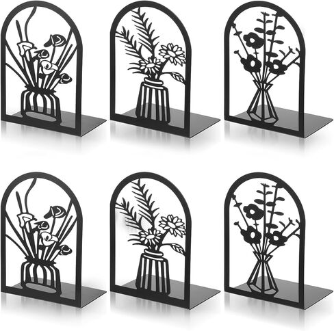 Book Ends, 3 Pair Metal Bookends, Decorative Book Ends for Shelves, Non-Slip Heavy Duty Bookends, Black End to Hold Books for Home Office 6.88 X 4.7 X 3.5 Inch in Kuwait