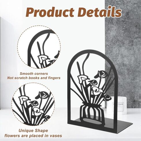 Book Ends, 3 Pair Metal Bookends, Decorative Book Ends for Shelves, Non-Slip Heavy Duty Bookends, Black End to Hold Books for Home Office 6.88 X 4.7 X 3.5 Inch in Kuwait