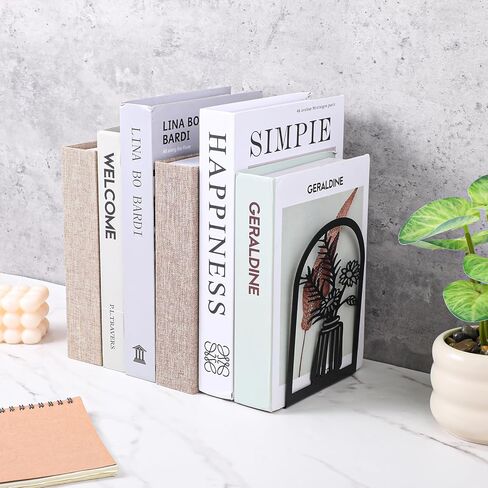 Book Ends, 3 Pair Metal Bookends, Decorative Book Ends for Shelves, Non-Slip Heavy Duty Bookends, Black End to Hold Books for Home Office 6.88 X 4.7 X 3.5 Inch in Kuwait