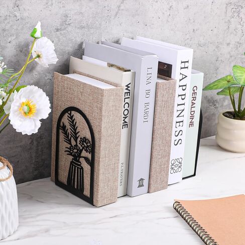 Book Ends, 3 Pair Metal Bookends, Decorative Book Ends for Shelves, Non-Slip Heavy Duty Bookends, Black End to Hold Books for Home Office 6.88 X 4.7 X 3.5 Inch in Kuwait