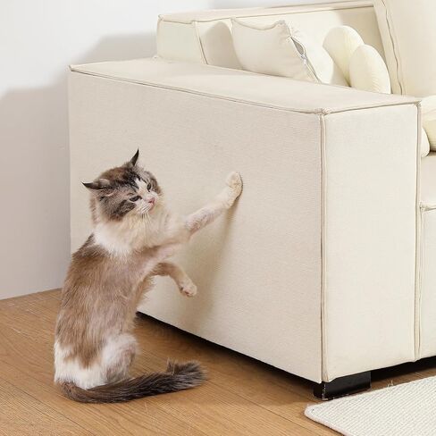 Cat Scratch Furniture Protector – Self-Adhesive Couch & Sofa Scratch Guard, Trimmable Carpet Mat & DIY Cat Tree Climbing Scratcher, 78.7" x 15.8", Beige in Saudi Arabia