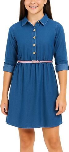 فستان ديليا*s للفتيات من قماش الدنيم - فستان كاجوال من قماش الدنيم بحزام للفتيات (7-16) in Kuwait