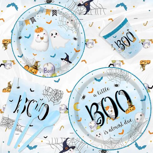 Mehofond Halloween Little Boo Baby Shower Decorations for Boy ، A Boo Little تقريبًا هي لوازم الحفلات الأزرق المتاح مجموعة 169pcs لوحات مناديل مناهضة البلاستيك لحفل استحمام الطفل in Saudi Arabia