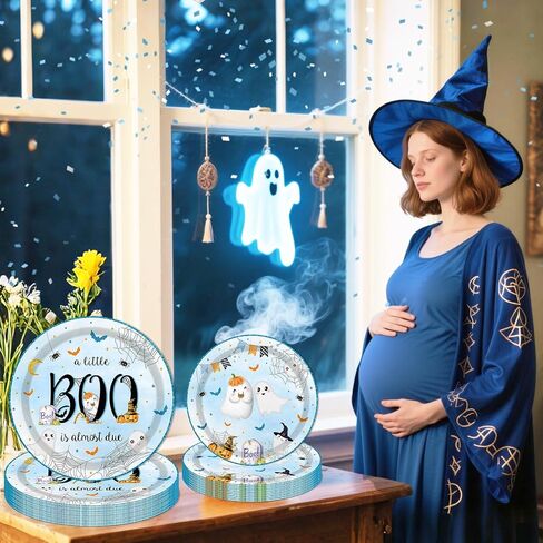 Mehofond Halloween Little Boo Baby Shower Decorations for Boy ، A Boo Little تقريبًا هي لوازم الحفلات الأزرق المتاح مجموعة 169pcs لوحات مناديل مناهضة البلاستيك لحفل استحمام الطفل in Saudi Arabia