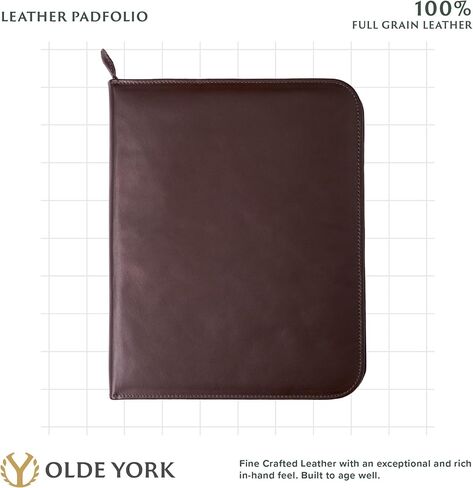 Olde York Leather Padfolio-محفظة جلدية للرجال ، Padfolio للرجال-100 ٪ من الجلد الأصيل من الحبوب [جلد بني داكن] in Kuwait
