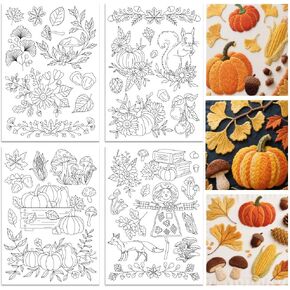 Origach 4 Sheets كبير مثبتات التطريز القابلة للذوبان في الخريف وأوراق اليقطين وعصا الفطر وغرزة مثبتات خياطة الورق في التطريز للمبتدئين التطريز للمبتدئين in Kuwait
