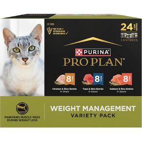 Purina Pro Plan Adult Weight Management Variety Pack Entrees in Gravy High Protein Wet Cat Food - (24) 3 oz. Cans in Kuwait