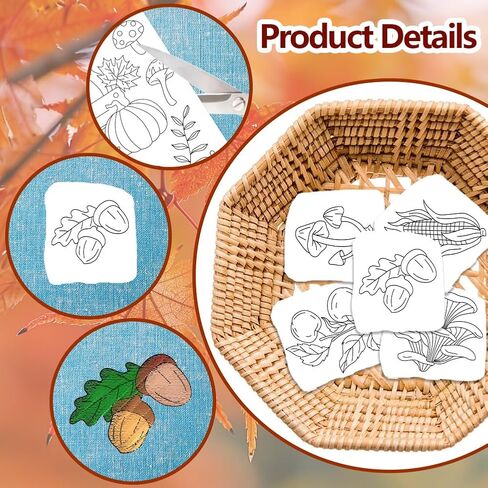 Origach 4 Sheets كبير مثبتات التطريز القابلة للذوبان في الخريف وأوراق اليقطين وعصا الفطر وغرزة مثبتات خياطة الورق في التطريز للمبتدئين التطريز للمبتدئين in Kuwait