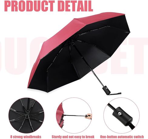 Kajaia 4 Pieces Compact Umbrellas Black Umbrellas for Rain 8 Ribs Windproof Travel Umbrella Automatic Open and Close Umbrellas Lightweight Collapsible Folding Rain Umbrellas for Man Women in Kuwait