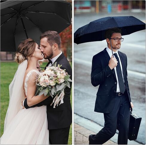 Kajaia 4 Pieces Compact Umbrellas Black Umbrellas for Rain 8 Ribs Windproof Travel Umbrella Automatic Open and Close Umbrellas Lightweight Collapsible Folding Rain Umbrellas for Man Women in Kuwait