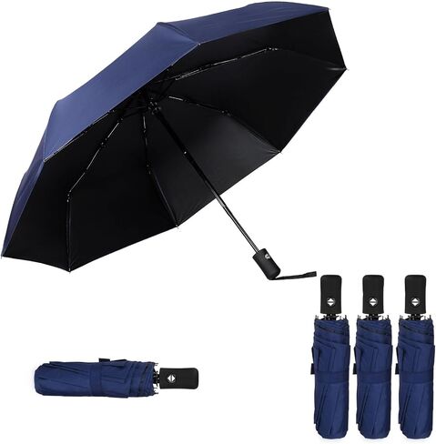 Kajaia 4 Pieces Compact Umbrellas Black Umbrellas for Rain 8 Ribs Windproof Travel Umbrella Automatic Open and Close Umbrellas Lightweight Collapsible Folding Rain Umbrellas for Man Women in Kuwait