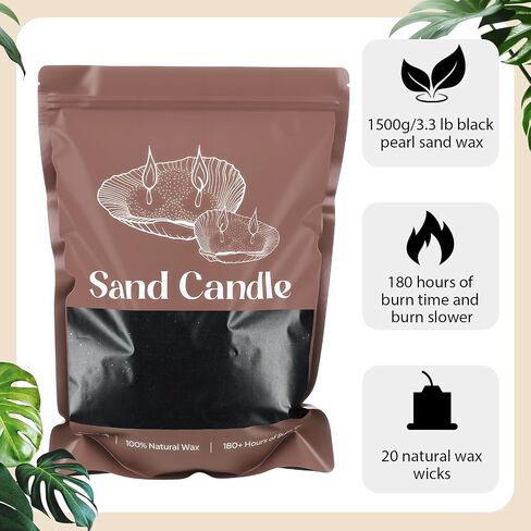 Nuanchu 3.3 lb Candle Sand DIY Pearled Candle Making Kit Included 20 Pcs Wicks and Refillable Beaded Wax Sand Beaded Wax Gift with Wicks Self Extinguish for Home Wedding Party (Black) in Saudi Arabia