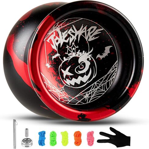 Professional Unresponsive Yoyo X5 for Pros and Responsive Yoyos for Kids Beginners - Replaceable Unresponsive Bearings, Gloves, Removal Bearing Tool and 5 Cords Included (red Black) in Kuwait