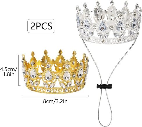 2Pcs Dog Crown for Medium Dogs, Silver Gold Rhinestone Dog Birthday Tiara with Adjustable Strap, Crown for Dogs Cat Pet Birthday Wedding Party Photo Prop Costume in Saudi Arabia