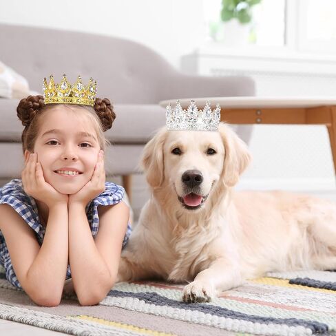 2Pcs Dog Crown for Medium Dogs, Silver Gold Rhinestone Dog Birthday Tiara with Adjustable Strap, Crown for Dogs Cat Pet Birthday Wedding Party Photo Prop Costume in Saudi Arabia