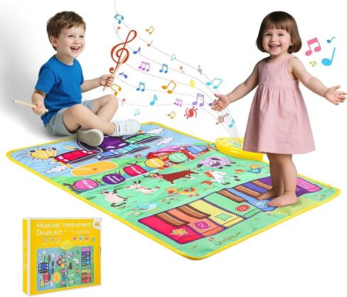 Kids Farm Animals Piano Play Mats,2 in 1 Baby Musical Floor Playmat,Educational Learning Keyboard,Touch Play Blanket Funny Xmas Christmas Birthday Gift Toys for Toddlers 3 Ages 4 5 Year Old Girl boy in Saudi Arabia