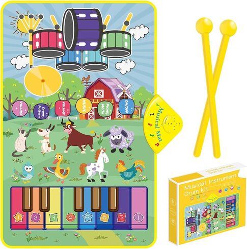 Kids Farm Animals Piano Play Mats,2 in 1 Baby Musical Floor Playmat,Educational Learning Keyboard,Touch Play Blanket Funny Xmas Christmas Birthday Gift Toys for Toddlers 3 Ages 4 5 Year Old Girl boy in Saudi Arabia