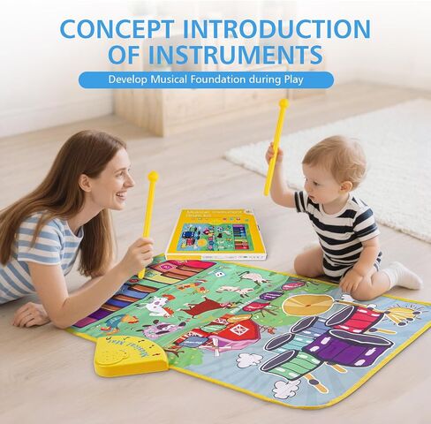 Kids Farm Animals Piano Play Mats,2 in 1 Baby Musical Floor Playmat,Educational Learning Keyboard,Touch Play Blanket Funny Xmas Christmas Birthday Gift Toys for Toddlers 3 Ages 4 5 Year Old Girl boy in Saudi Arabia