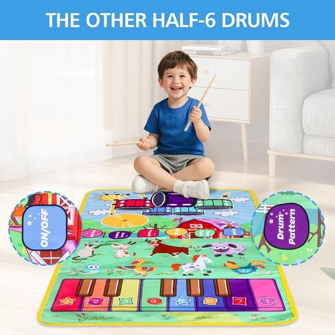 Kids Farm Animals Piano Play Mats,2 in 1 Baby Musical Floor Playmat,Educational Learning Keyboard,Touch Play Blanket Funny Xmas Christmas Birthday Gift Toys for Toddlers 3 Ages 4 5 Year Old Girl boy in Saudi Arabia