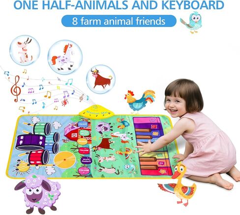 Kids Farm Animals Piano Play Mats,2 in 1 Baby Musical Floor Playmat,Educational Learning Keyboard,Touch Play Blanket Funny Xmas Christmas Birthday Gift Toys for Toddlers 3 Ages 4 5 Year Old Girl boy in Saudi Arabia