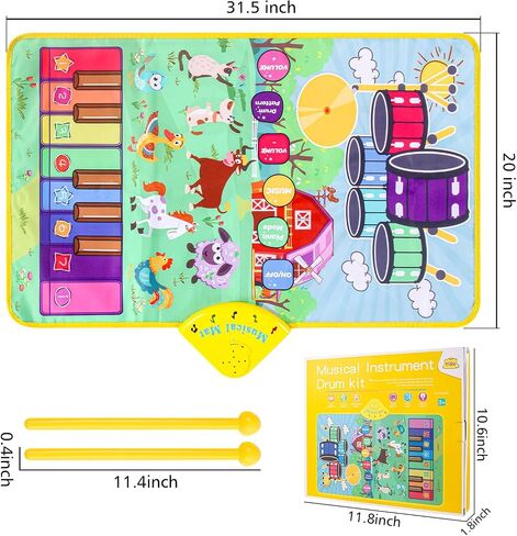 Kids Farm Animals Piano Play Mats,2 in 1 Baby Musical Floor Playmat,Educational Learning Keyboard,Touch Play Blanket Funny Xmas Christmas Birthday Gift Toys for Toddlers 3 Ages 4 5 Year Old Girl boy in Saudi Arabia