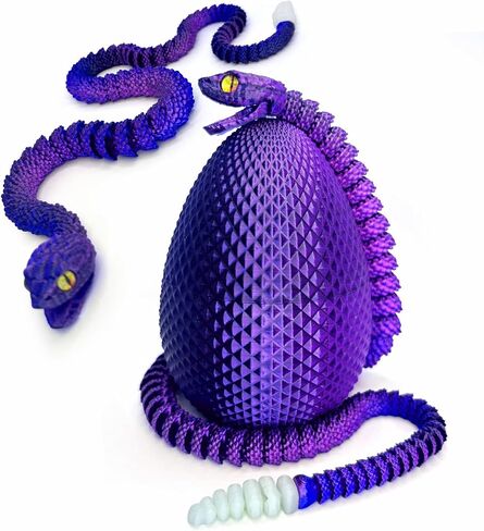 3D Printed Animals Toys: 21in Snake Egg with Flexible 3D Printed Snake for ADHD Sensory Play, Twist Open Desk Pets for Collectors & Kids, Easter Basket Stuffer-Rainbow in Saudi Arabia
