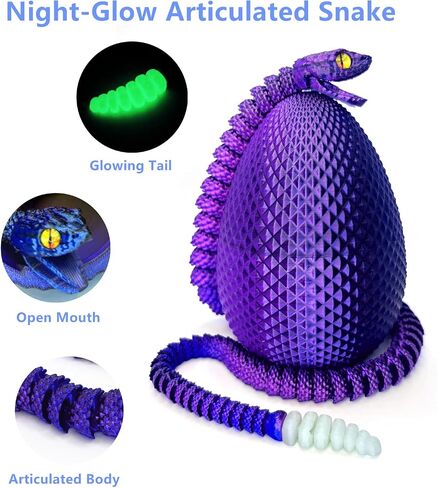 3D Printed Animals Toys: 21in Snake Egg with Flexible 3D Printed Snake for ADHD Sensory Play, Twist Open Desk Pets for Collectors & Kids, Easter Basket Stuffer-Rainbow in Saudi Arabia
