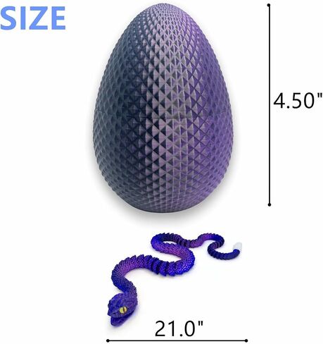 3D Printed Animals Toys: 21in Snake Egg with Flexible 3D Printed Snake for ADHD Sensory Play, Twist Open Desk Pets for Collectors & Kids, Easter Basket Stuffer-Rainbow in Saudi Arabia