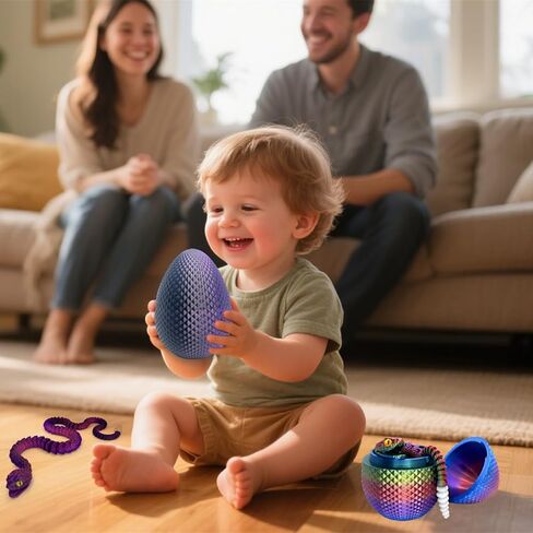 3D Printed Animals Toys: 21in Snake Egg with Flexible 3D Printed Snake for ADHD Sensory Play, Twist Open Desk Pets for Collectors & Kids, Easter Basket Stuffer-Rainbow in Saudi Arabia