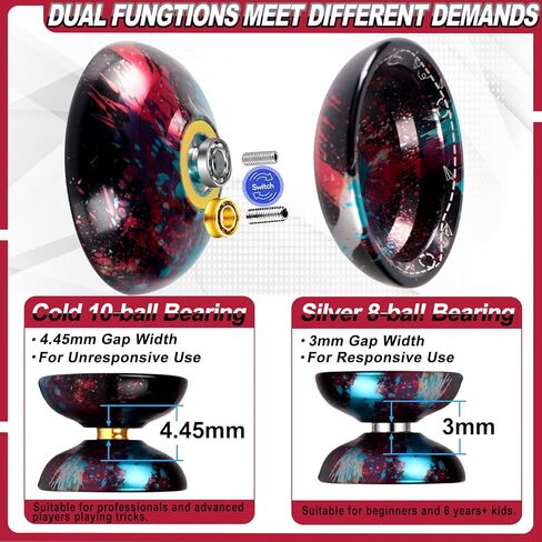 yoyo x5 المحترف غير المستجيب للمحترفين و yoyos المستجيبة للأطفال المبتدئين - محامل قابلة للاستبدال غير مستجيبة ، قفازات ، أداة محمل الإزالة و 5 حبال مشمولة (باللون الأسود الأحمر) in Kuwait
