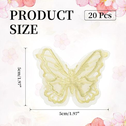 PATIKIL 20Pcs Butterfly Appliques Embellishments, 2 Inches Double Layer Lace Organza Butterfly Patches Sew on Appliques for Wedding Bride Dress Clothes Hat Curtain, Pink in Saudi Arabia