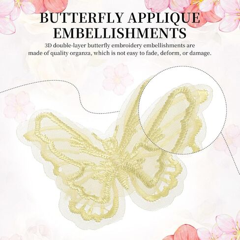 PATIKIL 20Pcs Butterfly Appliques Embellishments, 2 Inches Double Layer Lace Organza Butterfly Patches Sew on Appliques for Wedding Bride Dress Clothes Hat Curtain, Pink in Saudi Arabia