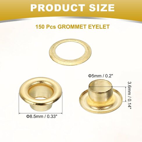 Patikil 5mm/3/16 "ثقيلة معدنية ، 150 PCS Sheelets و Gromsets Kit Geather Grommet Tool for Fabric Shoes Stretains Belt Diy in Kuwait