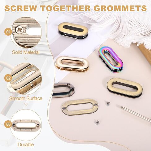 uxcell 4Pcs Screw Together Grommets, 1-15/32 Inch Alloy Screw-in Oval Eyelets Grommets Bag Loop Curtain Grommets for DIY Sewing Clothes Leather Handbag Replacement, Brass in Saudi Arabia