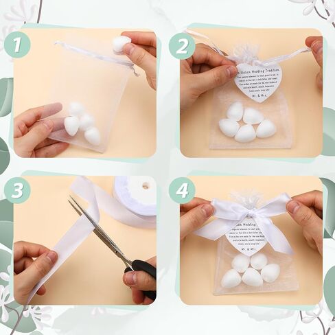 Fullhawl 101 Pcs 50 Sets Wedding Italian Almond Favors for Guests Include Five Wishes Traditional Tags Organza Bags Ribbon Italian Greek Wedding Tradition Gifts for Engagement (Almond Not Include) in Saudi Arabia