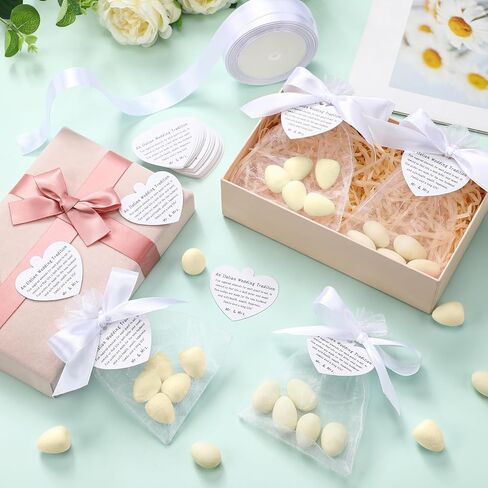 Fullhawl 101 Pcs 50 Sets Wedding Italian Almond Favors for Guests Include Five Wishes Traditional Tags Organza Bags Ribbon Italian Greek Wedding Tradition Gifts for Engagement (Almond Not Include) in Saudi Arabia
