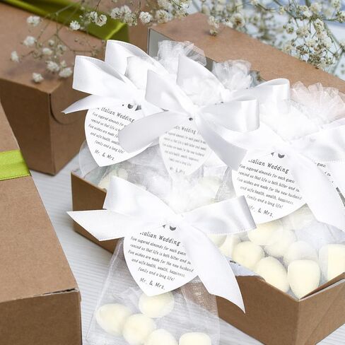 Fullhawl 101 Pcs 50 Sets Wedding Italian Almond Favors for Guests Include Five Wishes Traditional Tags Organza Bags Ribbon Italian Greek Wedding Tradition Gifts for Engagement (Almond Not Include) in Saudi Arabia