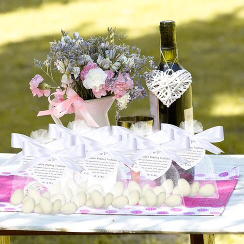 Fullhawl 101 Pcs 50 Sets Wedding Italian Almond Favors for Guests Include Five Wishes Traditional Tags Organza Bags Ribbon Italian Greek Wedding Tradition Gifts for Engagement (Almond Not Include) in Saudi Arabia