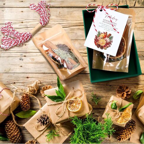 Gueevin 60 PCS عيد الميلاد Stovetop Potpourri Gifts Kraft Paper Pouch الوقوف أكياس أكياس قابلة للاستيلاء مع النافذة على نار هادئة تعليمات العلامات الورقية Potpourri وحبل للمعلم جار in Kuwait