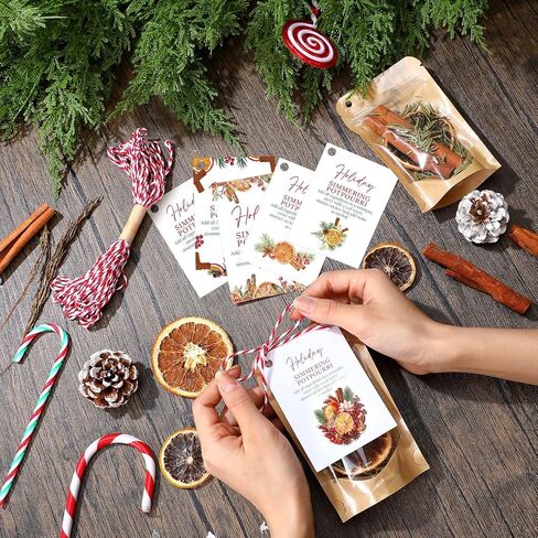 Gueevin 60 PCS عيد الميلاد Stovetop Potpourri Gifts Kraft Paper Pouch الوقوف أكياس أكياس قابلة للاستيلاء مع النافذة على نار هادئة تعليمات العلامات الورقية Potpourri وحبل للمعلم جار in Kuwait
