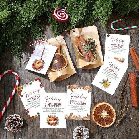 Gueevin 60 PCS عيد الميلاد Stovetop Potpourri Gifts Kraft Paper Pouch الوقوف أكياس أكياس قابلة للاستيلاء مع النافذة على نار هادئة تعليمات العلامات الورقية Potpourri وحبل للمعلم جار in Kuwait
