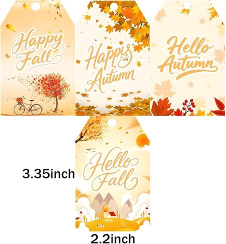100 PCS Happy Fall Gift Tags 2.2 × 3.35 بوصة Hello Hello Autumn Hight Label Tags مع سلاسل للالتفاف الحاضر ، زفاف ، عيد الشكر ، حفلات عطلة الخريف (4 تصميمات) in Kuwait
