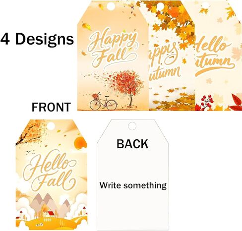 100 PCS Happy Fall Gift Tags 2.2 × 3.35 بوصة Hello Hello Autumn Hight Label Tags مع سلاسل للالتفاف الحاضر ، زفاف ، عيد الشكر ، حفلات عطلة الخريف (4 تصميمات) in Kuwait