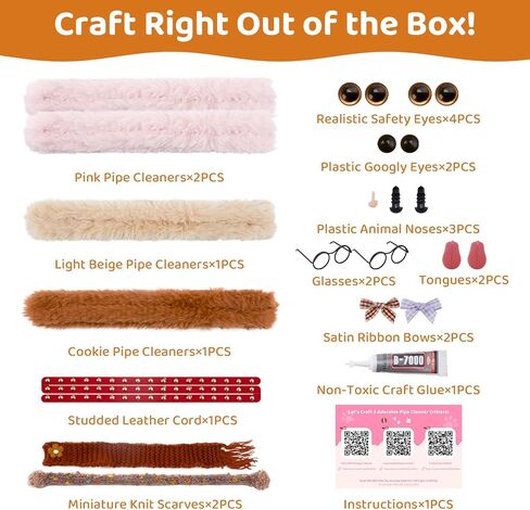 Guwina 23pcs jumbo Pipe Cleaner Animal Craft Kit ، 39.37 '' Long x 0.8 '' Swice Faux Fur Fur Fluffy Chenille ينبع مع ملحقات زخرفية ، و Diy Fuzzy Sticks Supplies مجموعة لصنع الأرانب والكلاب in Kuwait