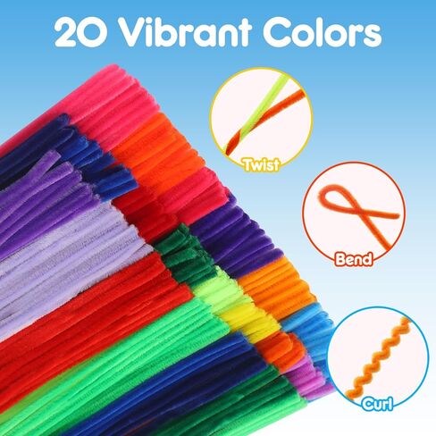 200Pcs Pipe Cleaners for Arts & Crafts, Multi-Colored Chenille Stems (12-Inch), 20 Assorted Colors for DIY Decorations & Creative Projects, No Black/White in Kuwait