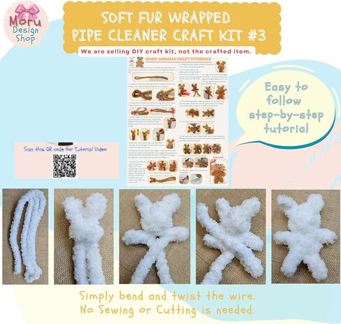 Moru Fur Pipe Cleaner Craft Kit #3 ، Super Soft ، سميكة ، طويلة من Mink للفن والحرف DIY. مع الملحقات الزخرفية (العيون/الأنف/الأشرطة) ، البرنامج التعليمي in Kuwait