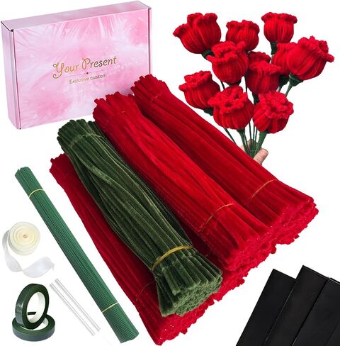 Pipe Cleaners, DIY Flower Bouquet Kit Chenille Stems, Flower Making Kit 400pcs（White and Black） Craft Material, Art and Craft Supplies in Saudi Arabia