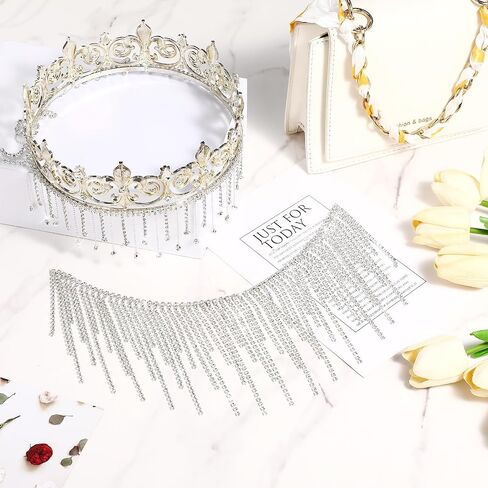 Quelay 2 Yard Rhinestone Fringe Trim with Glue, 2 Styles Sparkle Diamond Crystal Tassel Chain for DIY Clothing Belt Wedding Dress Jewelry Cowgirl Outfit Decorations in Saudi Arabia