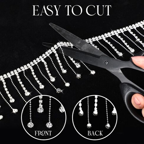 Quelay 2 Yard Rhinestone Fringe Trim with Glue, 2 Styles Sparkle Diamond Crystal Tassel Chain for DIY Clothing Belt Wedding Dress Jewelry Cowgirl Outfit Decorations in Saudi Arabia